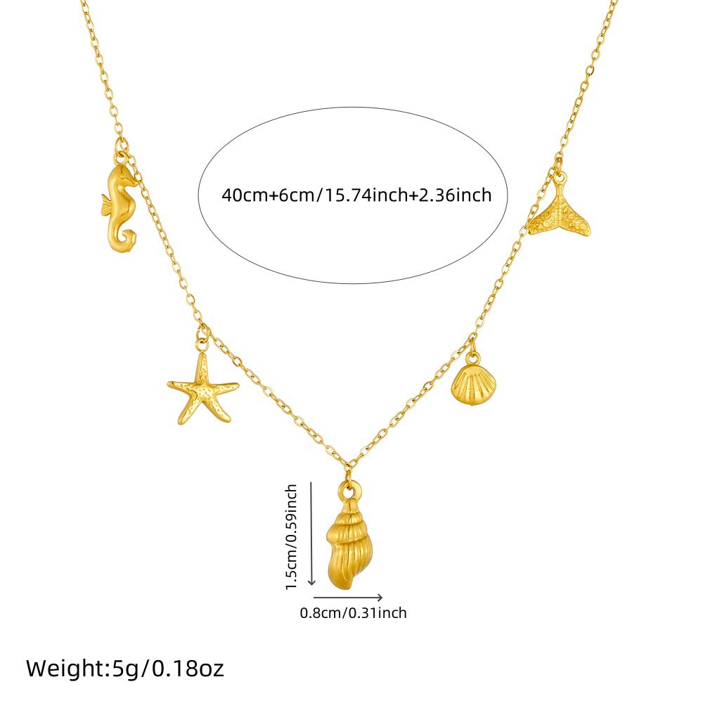 Fashion Ocean-Themed Pendant Set with Starfish and Seashell Motifs Stainless Steel Plated Necklace and Bracelet for Women