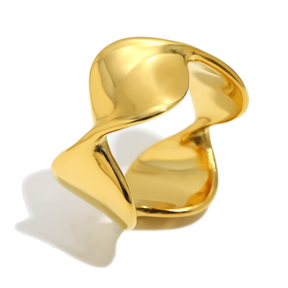 Anello da donna in acciaio inossidabile placcato oro 18 carati, a forma geometrica minimalista