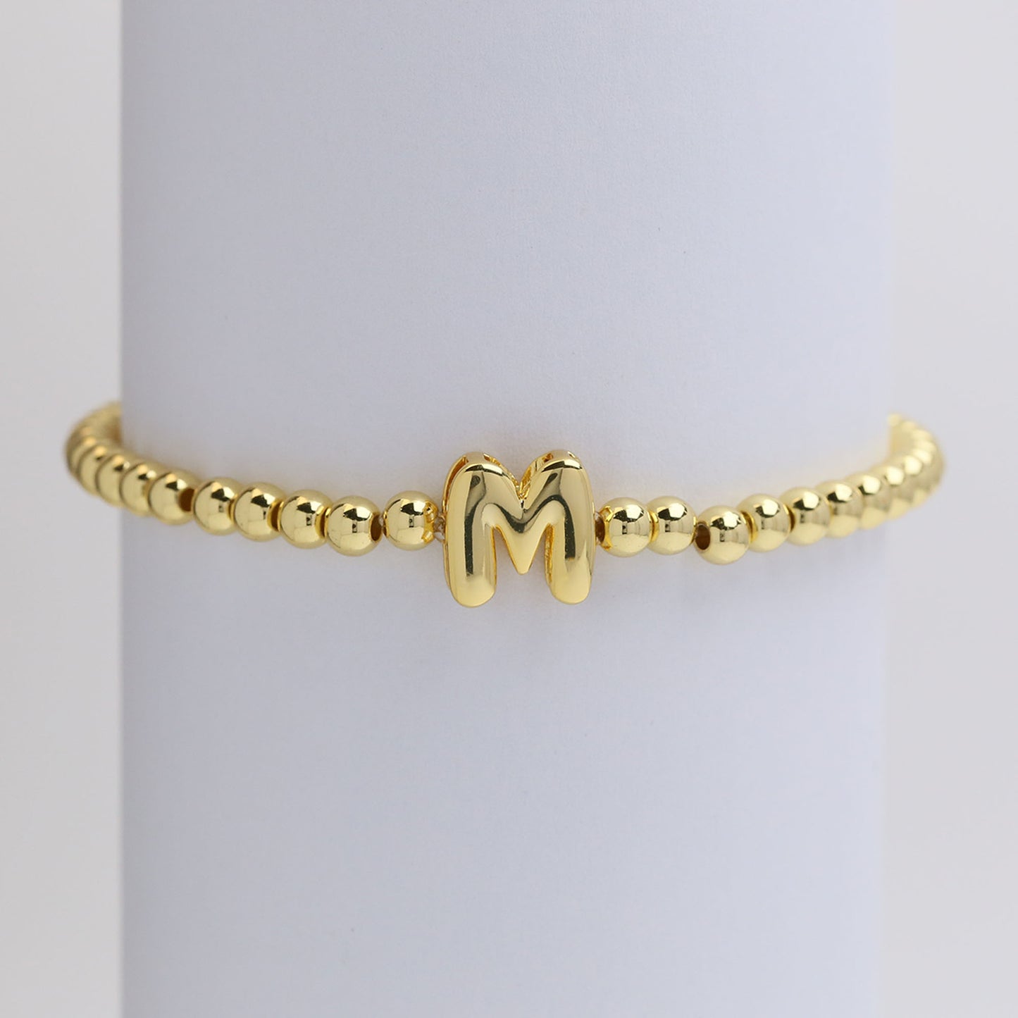 18K Gold Plated Brass Letter Hematite Bead Stretch Bracelet for Women