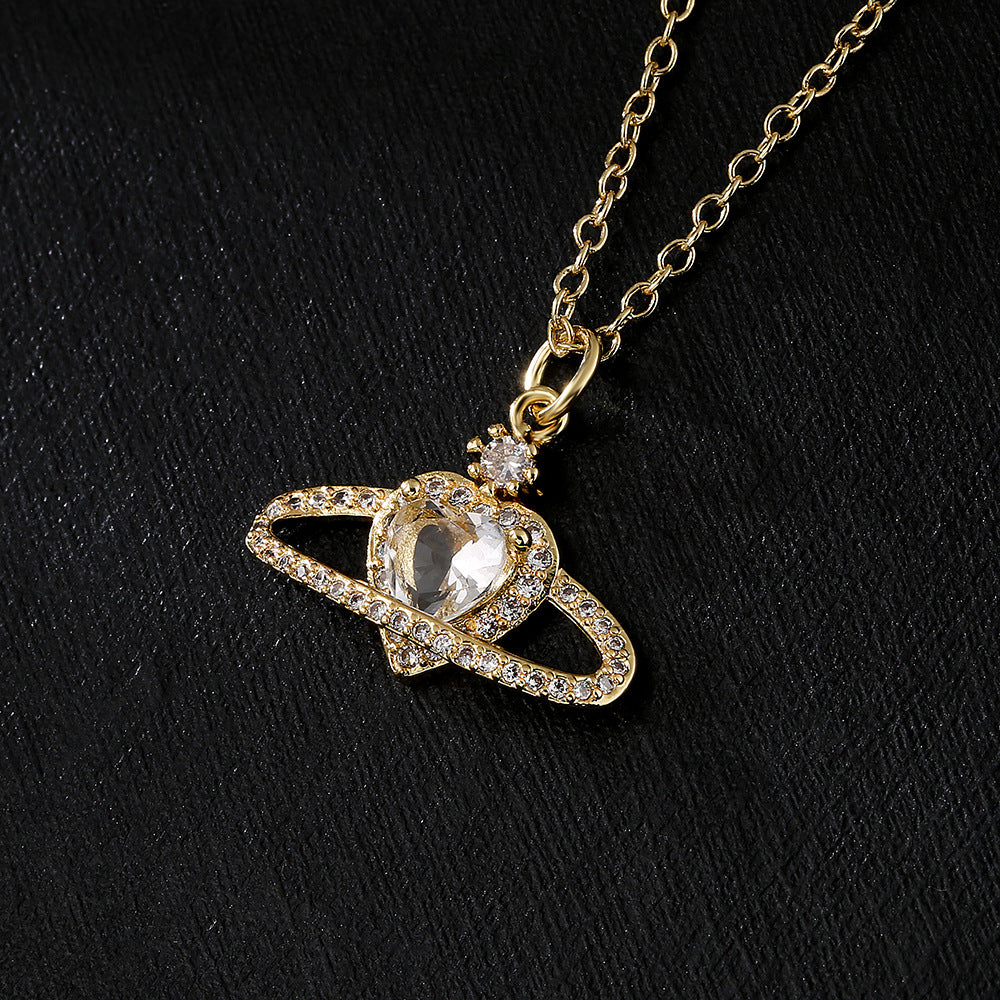 Minimalist Geometric Heart Pendant Necklace for Women in Copper with 18K Gold Plating and Zircon Inlay