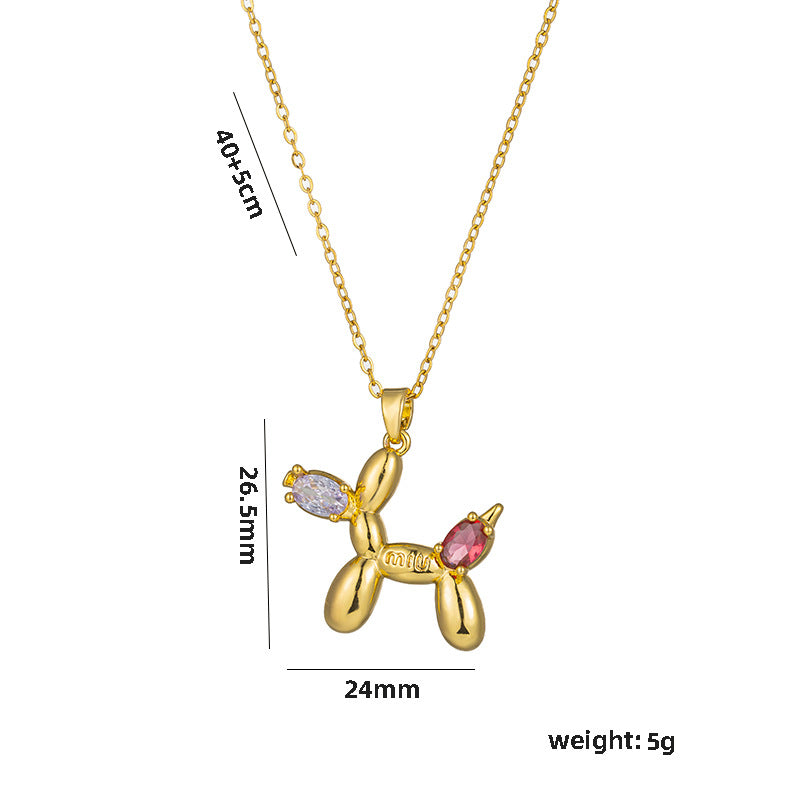 Collana con ciondolo a forma di cane palloncino minimalista in acciaio al titanio con finitura galvanizzata da donna