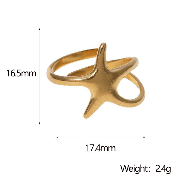 Minimalist Star-Shaped Stainless Steel Ring for Women with Plated Finish, Adjustable Open Band Design