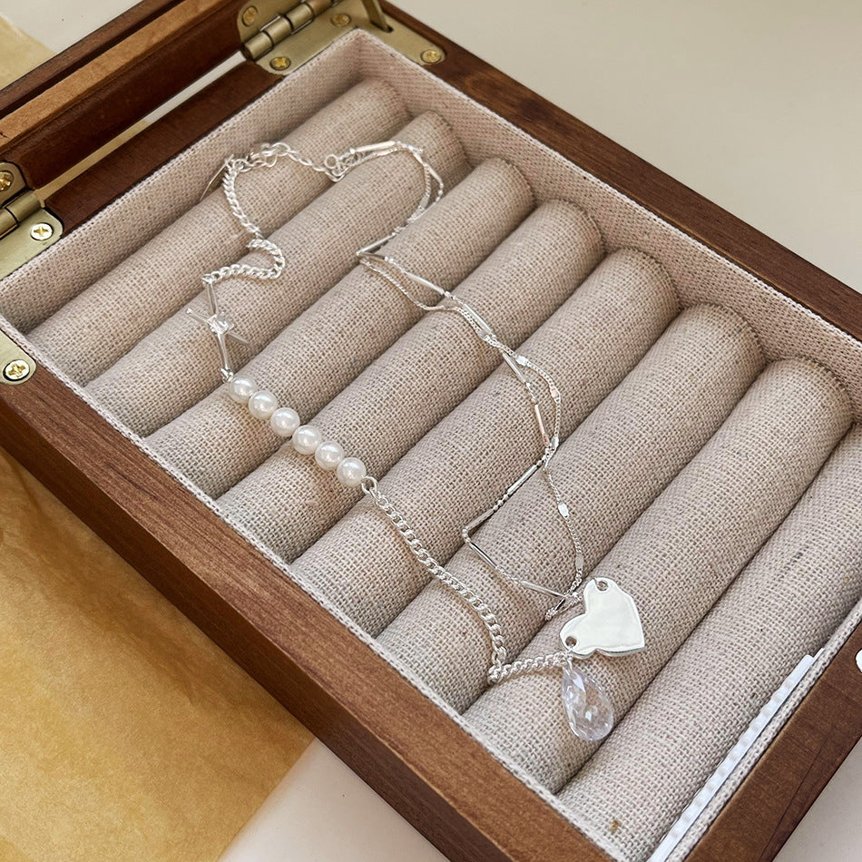 Irregular Heart-Shaped 925 Sterling Silver Necklace with Pearl and Zircon Accents, Minimalist and Fresh Sweet Style
