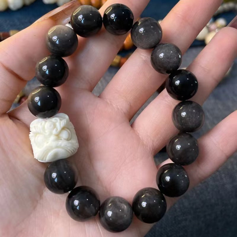 Minimalist Geometric Round Obsidian Tiger Eye Handmade Beaded Bracelet Unisex