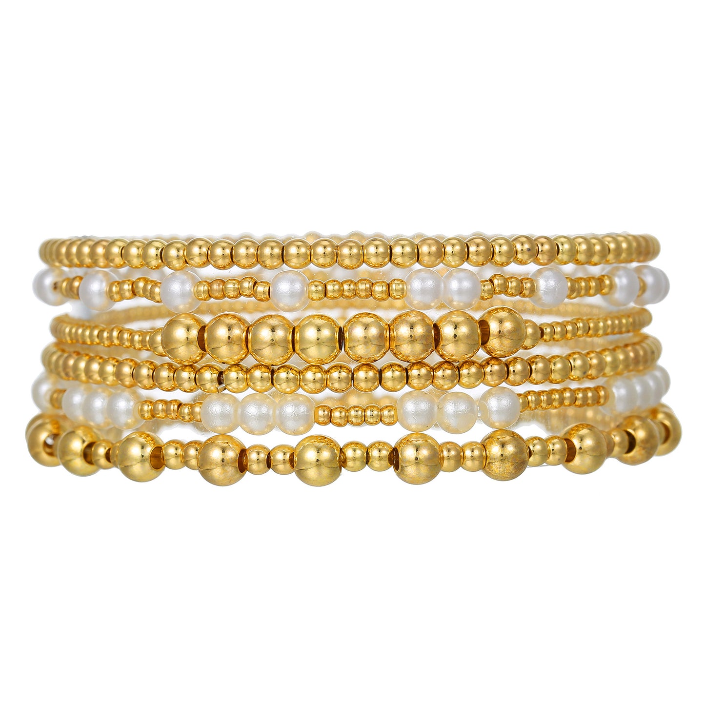 Minimalist Multi-Layer Brass Bead and Pearl Bracelet Set for Women