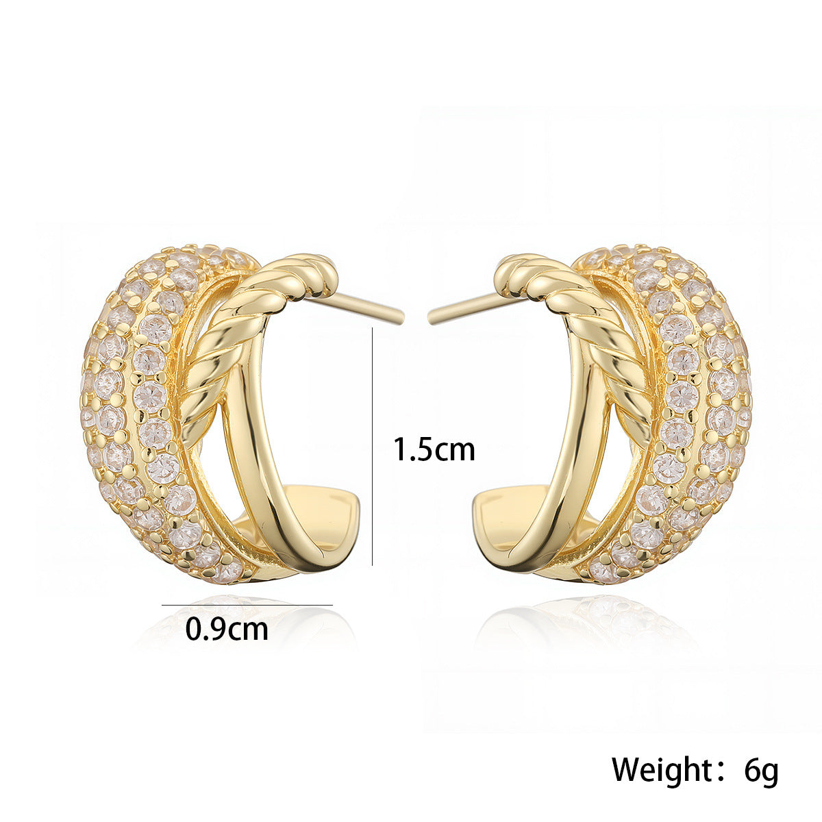 Pendientes de Cobre en Forma de C Geométrica con Chapado en Oro de 18K y Circonitas Microengastadas para Mujer