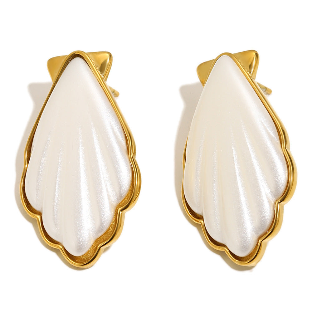 Elegant Geometric Stainless Steel 18K Gold Plated Acrylic Shell Earrings for Women