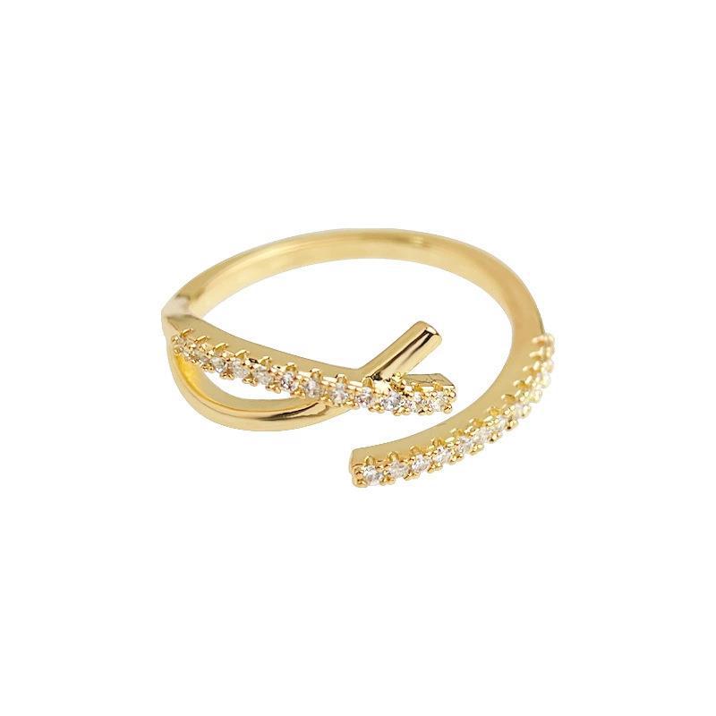 Anello aperto geometrico minimalista da donna con intarsio in zircone in ottone, anello per l'indice alla moda per tutti i giorni con una sensazione di lusso