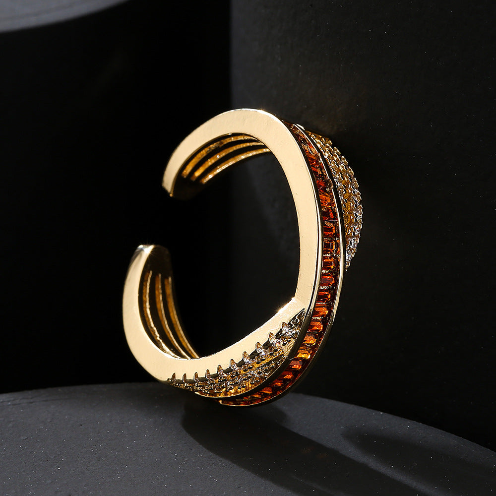 Anello Minimalista Geometrico in Rame da Donna con Zirconi Cubici Colorati Micro-Pavé