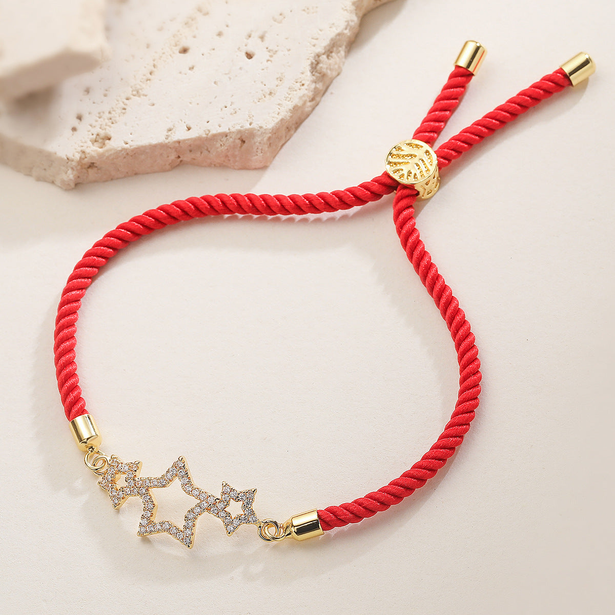 Minimalist Elegant 18K Gold Plated Brass Geometric Star Cubic Zirconia Inlay Bracelet for Women