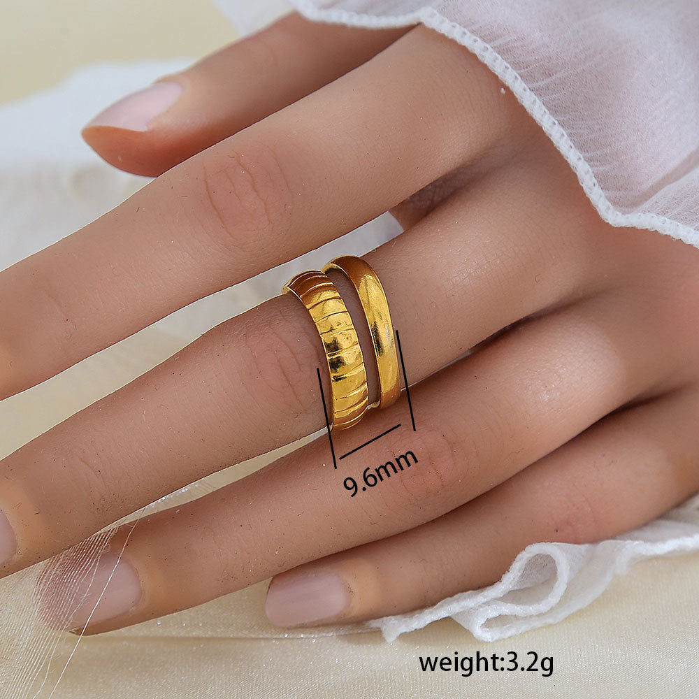 Anello aperto regolabile geometrico in acciaio al titanio con finitura galvanica per donna e uomo, gioielli moderni e minimalisti
