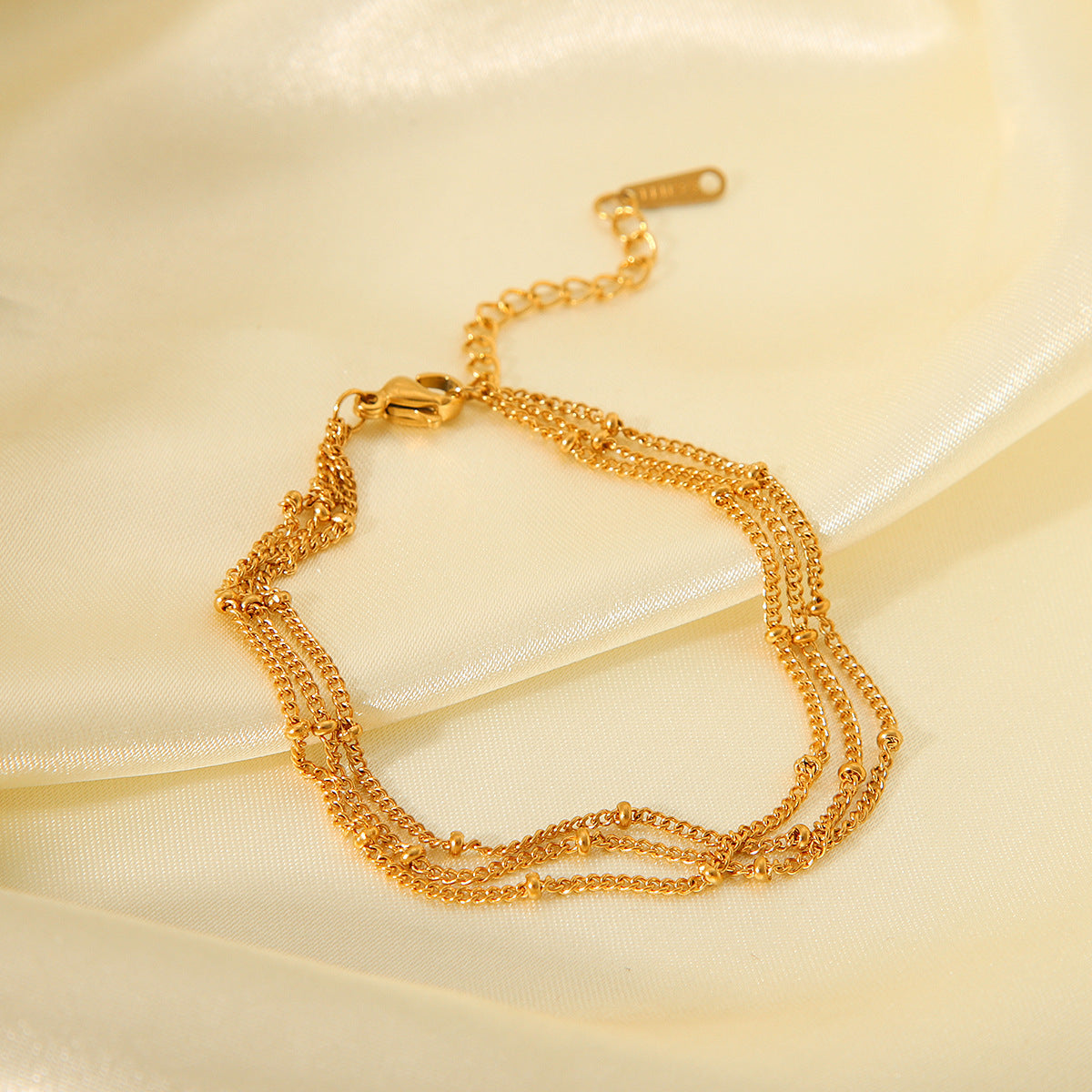 Pulsera de Cadena de Triple Capa de Acero Inoxidable con Baño de Oro de 18K de Diseño Geométrico de Moda para Mujer