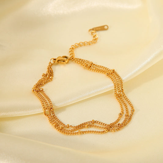 Pulsera de Cadena de Triple Capa de Acero Inoxidable con Baño de Oro de 18K de Diseño Geométrico de Moda para Mujer