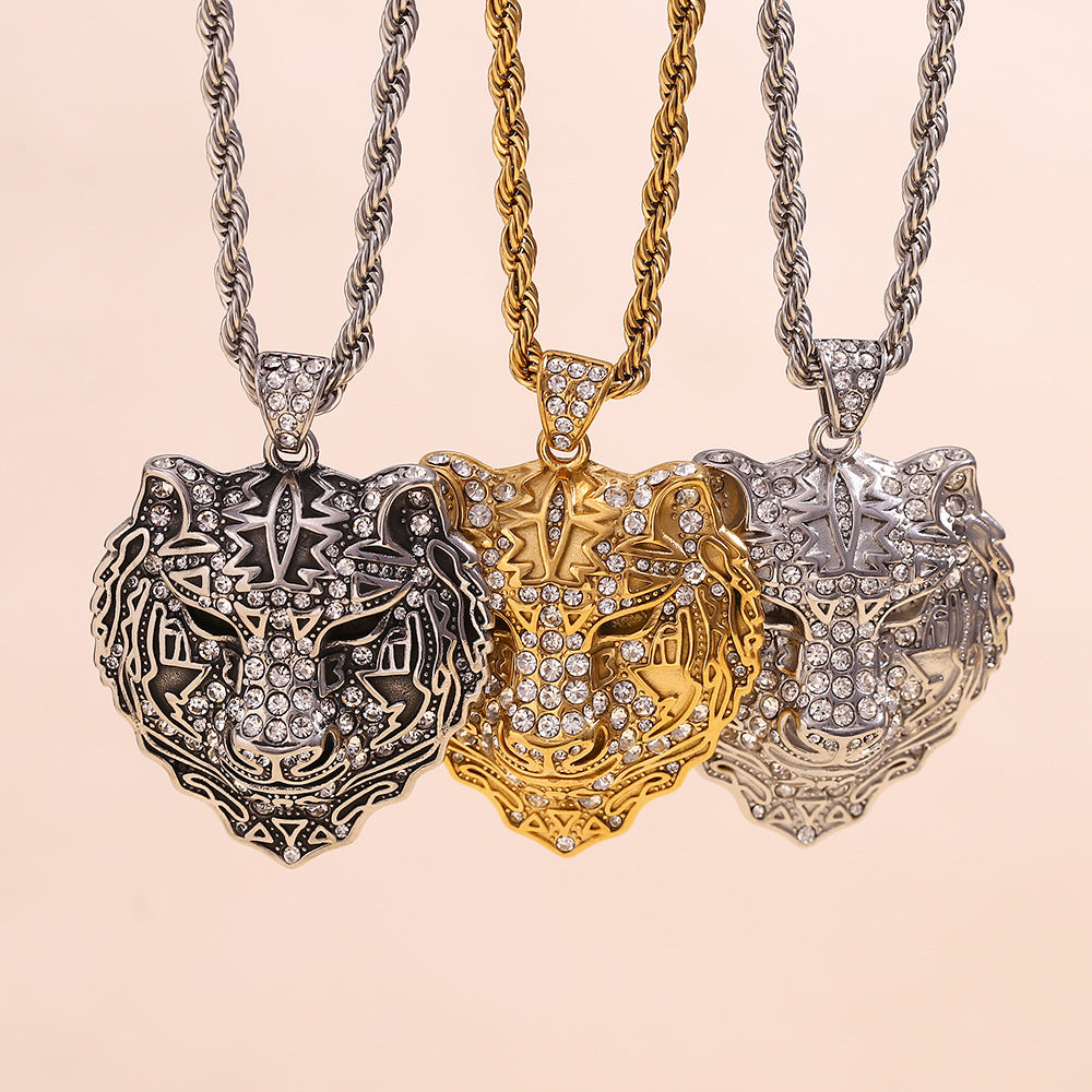 Minimalist Tiger Pendant Necklace for Men Stainless Steel with 18K Gold Plating Snake Chain Animal Design