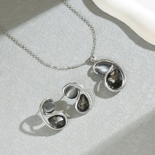 Conjunto de collar y pendientes de aleación para mujer de estilo geométrico con incrustaciones de diamantes de imitación para acentuar la clavícula