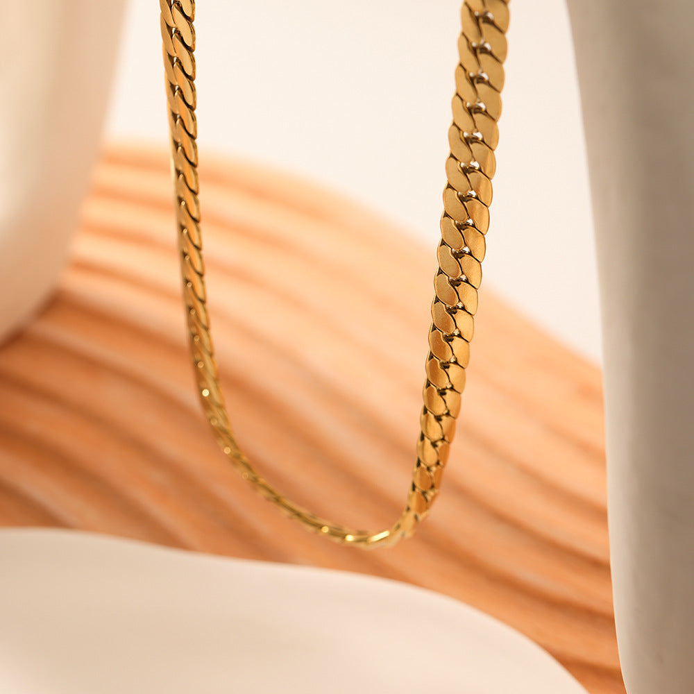 Minimalist Stainless Steel Snake Chain Necklace for Women with 18K Gold Plating, Flat Link Design, Fade-Resistant Fashion Jewelry