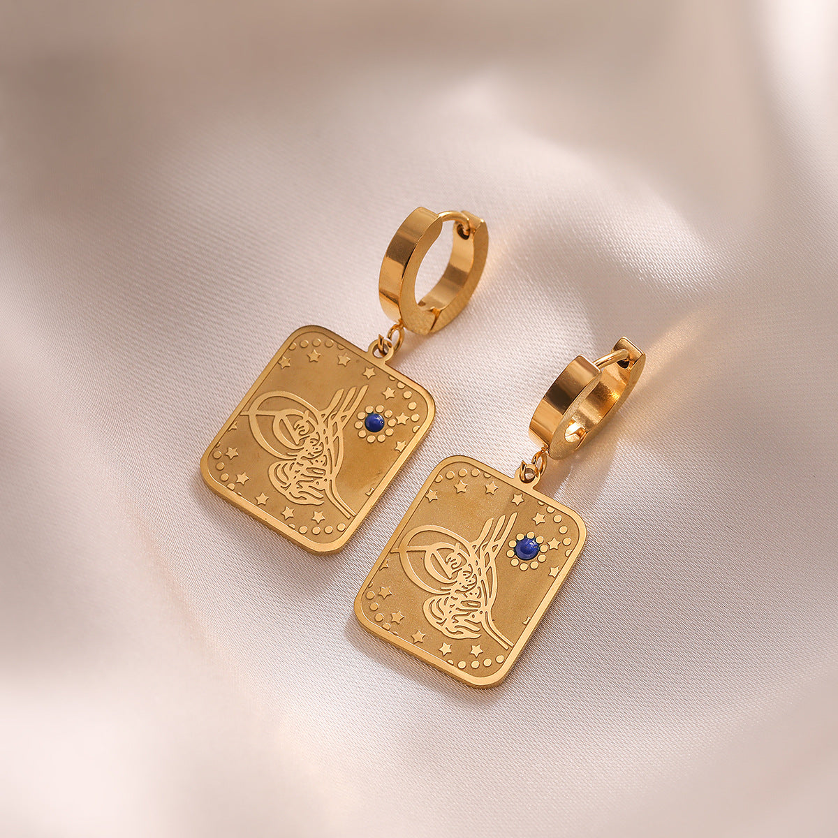 Orecchini da donna Minimalisti Geometrici Quadrati Tarocchi in Acciaio al Titanio con Placcatura in Oro Vero
