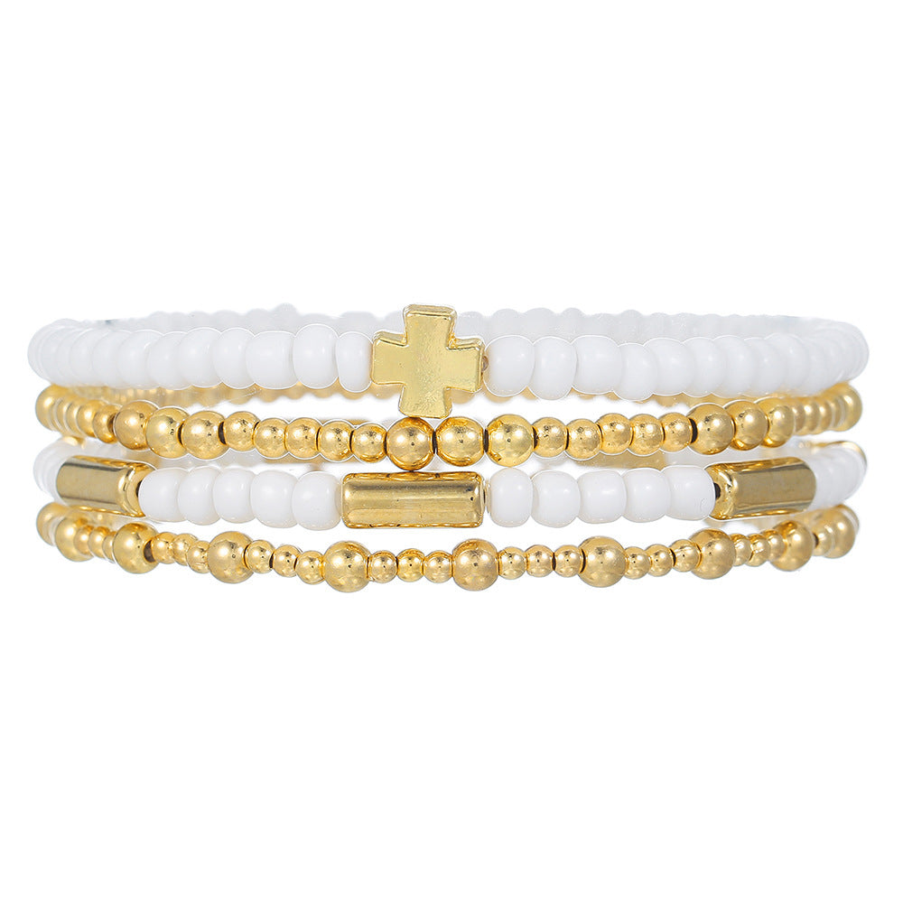 Geometric Cross Acrylic Bracelet with Pearl Inlay
