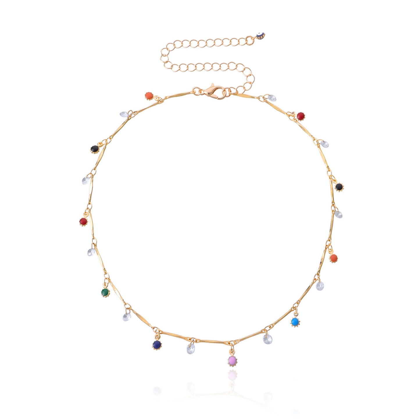 Elegant Short Rhinestone Flower Pendant Necklace for Women Alloy Plated Straight Tube Handmade Chain