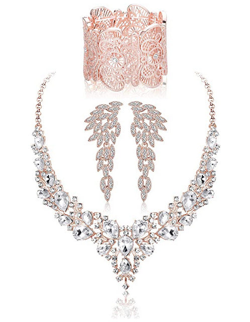 Minimalist Heart Drop Bell Pendant Necklace Set with Rhinestone Accents in Alloy, Includes Matching Earrings and Bracelet