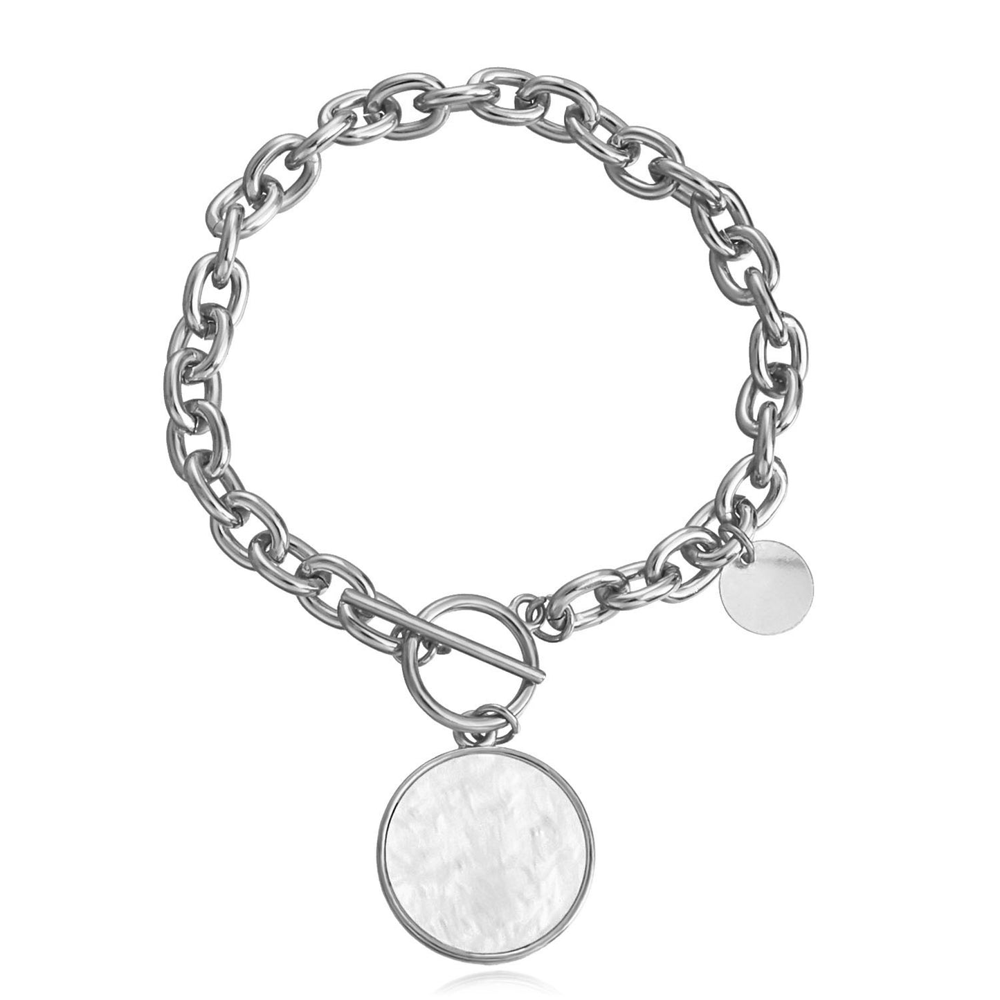 Minimalist Geometric Black and White Mother-of-Pearl Bracelet for Women with Alloy Chain and Plated Finish