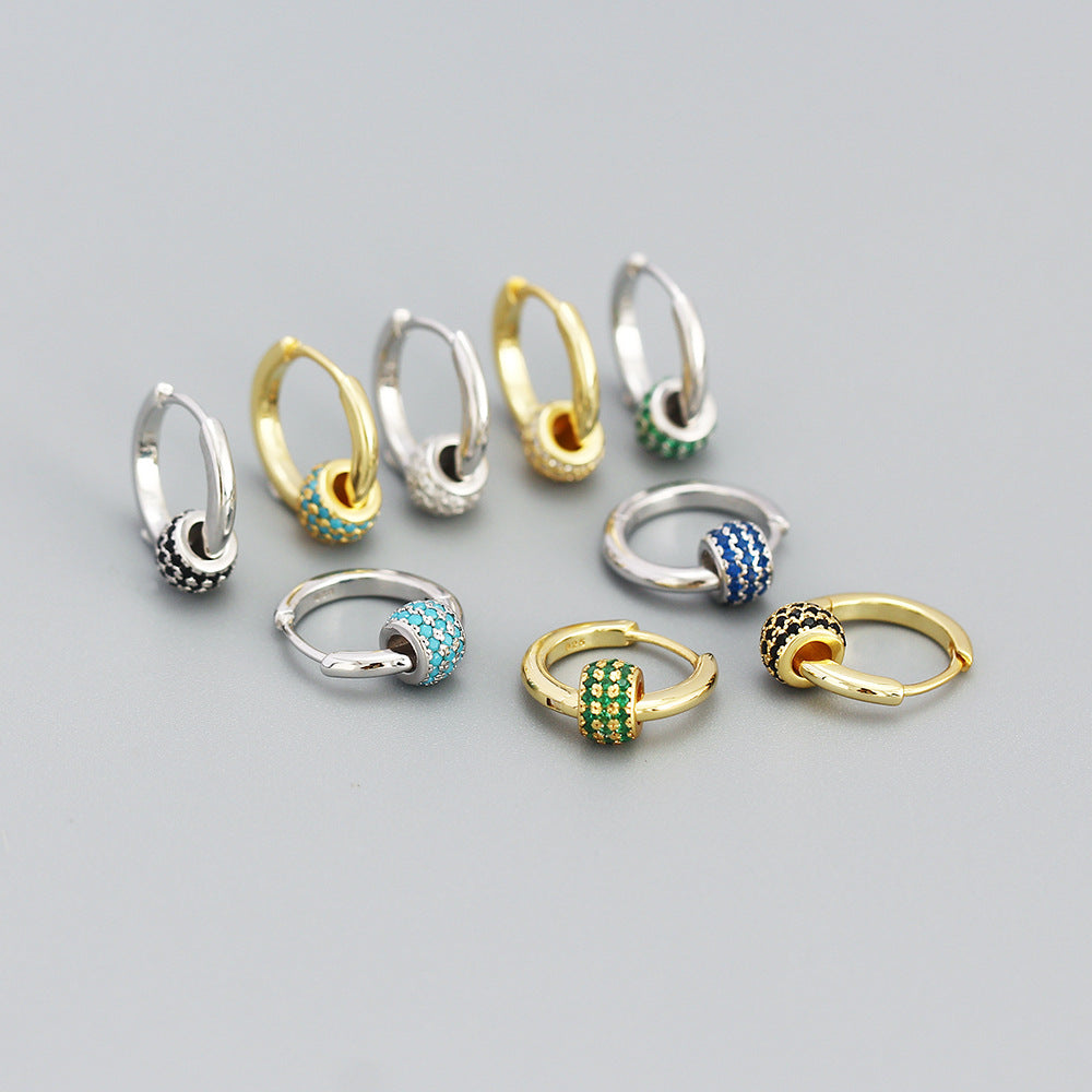 Sweet 925 Sterling Silver Geometric Lucky Bead Hoop Earrings for Women