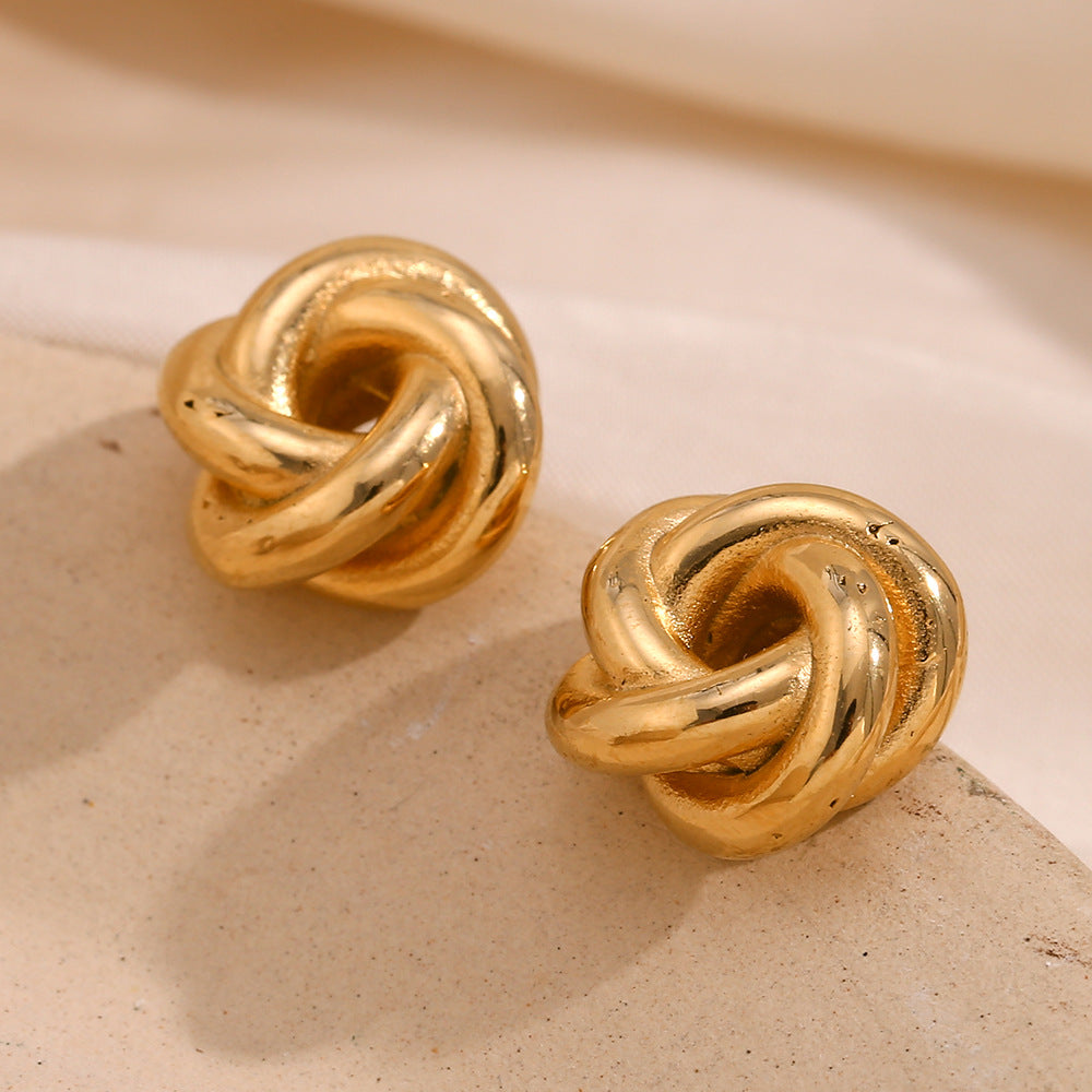 Minimalist Geometric Stainless Steel 18K Gold Plated Thread Ball Stud Earrings for Women