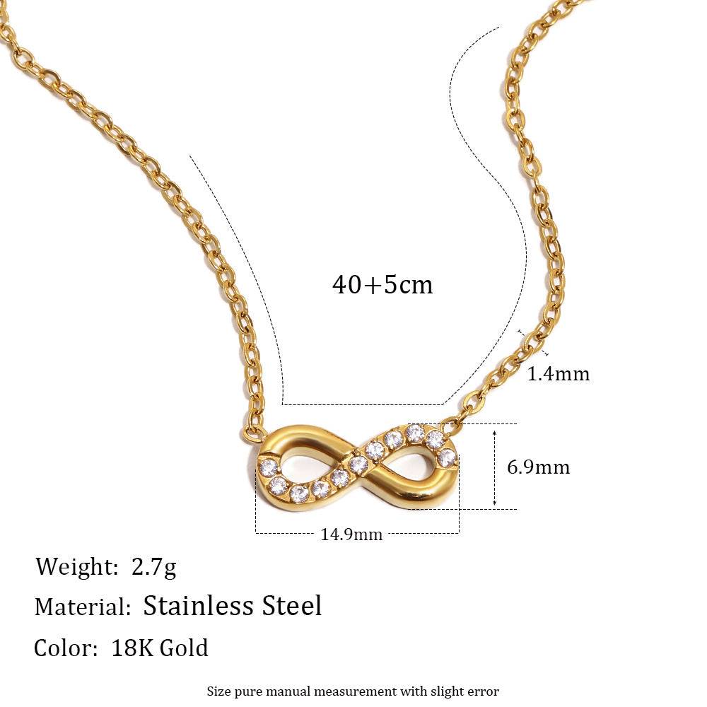 Minimalist Casual 18K Gold Plated Stainless Steel Geometric Letter Rhinestone Necklace for Women