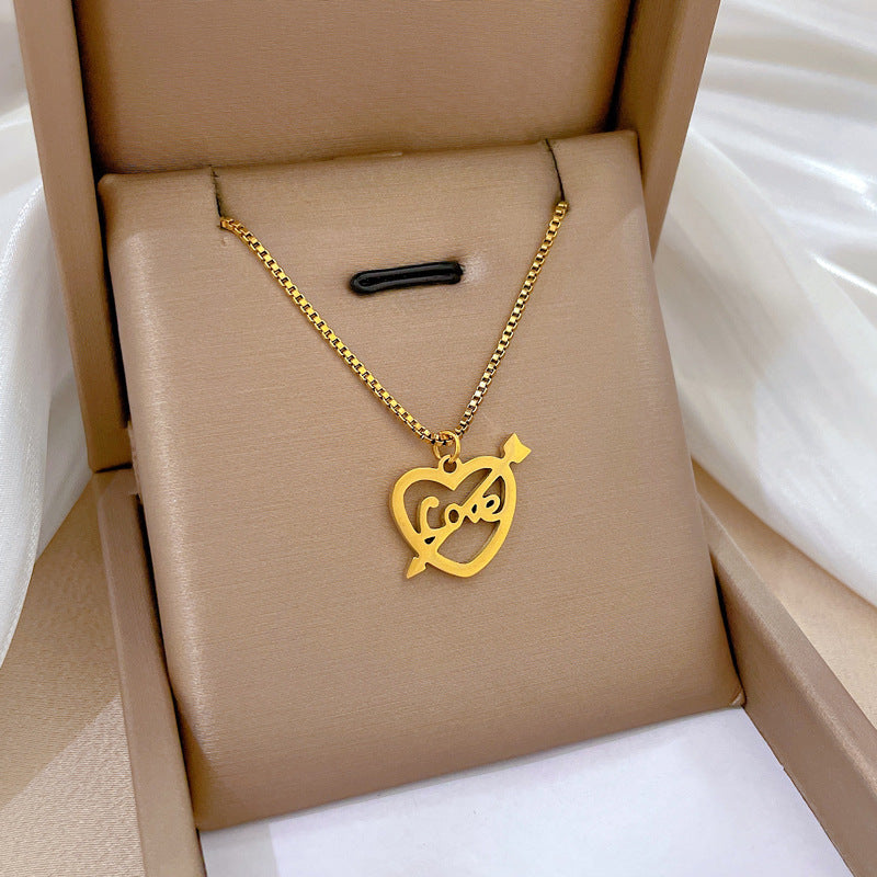 Minimalist Titanium Steel Geometric Heart Pendant Necklace for Women and Men with Gold Plating Locket Chain for Clavicle Styling
