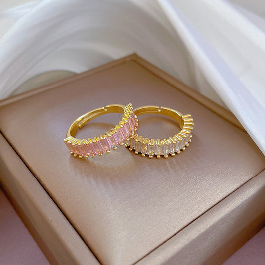 Anillo abierto geométrico para mujer en latón con incrustaciones de pedrería, diseño de corona, estilo minimalista, anillo de dedo para regalo de cumpleaños