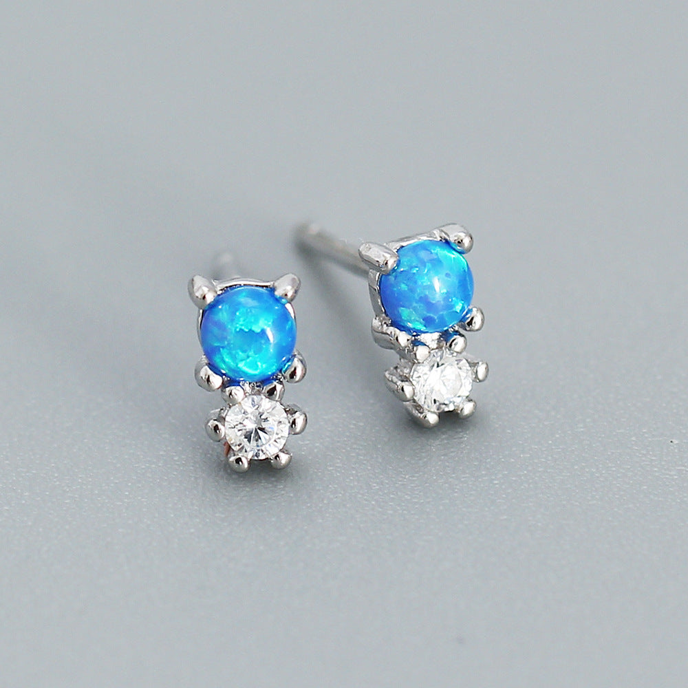 Orecchini da donna minimalisti geometrici dolci in argento sterling 925 con opale intarsiato e strass