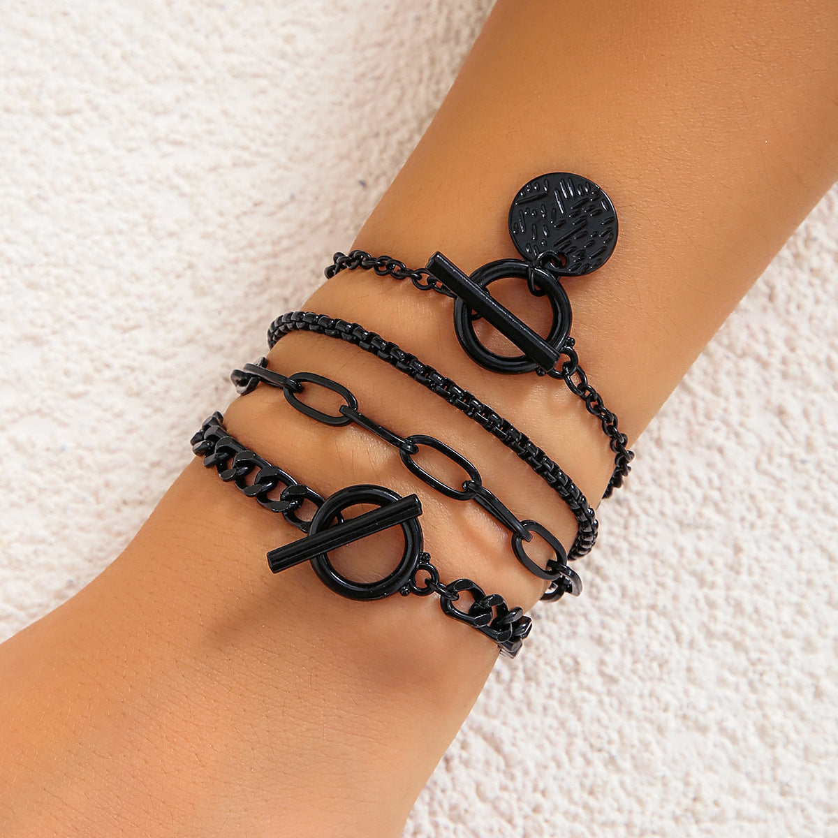 Vintage Sweet Geometric Cross Plated Iron Bracelet Set for Women