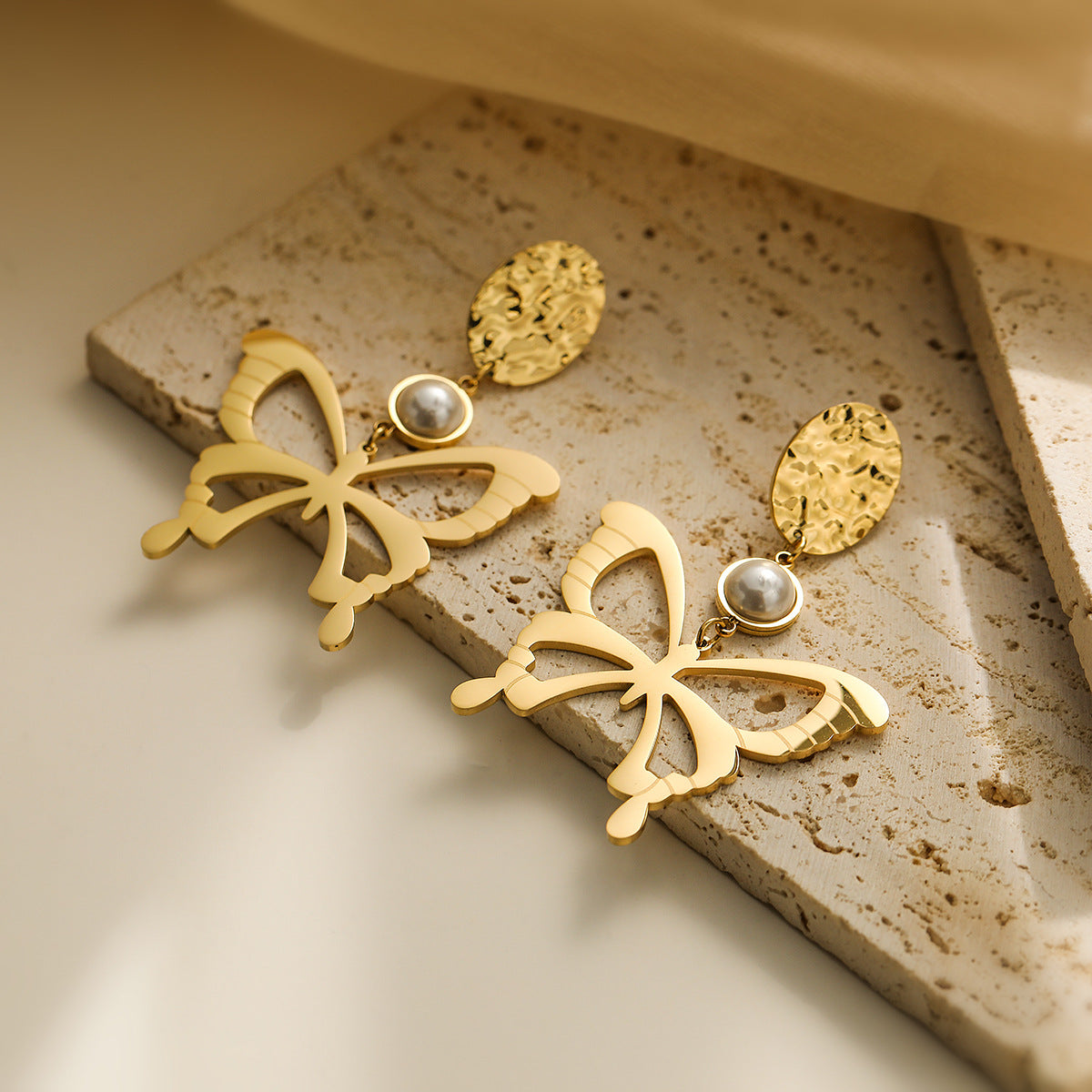 Minimalist Butterfly-Shaped Titanium Steel Earrings for Women with Real Gold Plating