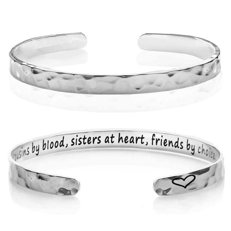 Minimalist Stainless Steel Engraved Open Moon Surface Textured Hammered Bracelet