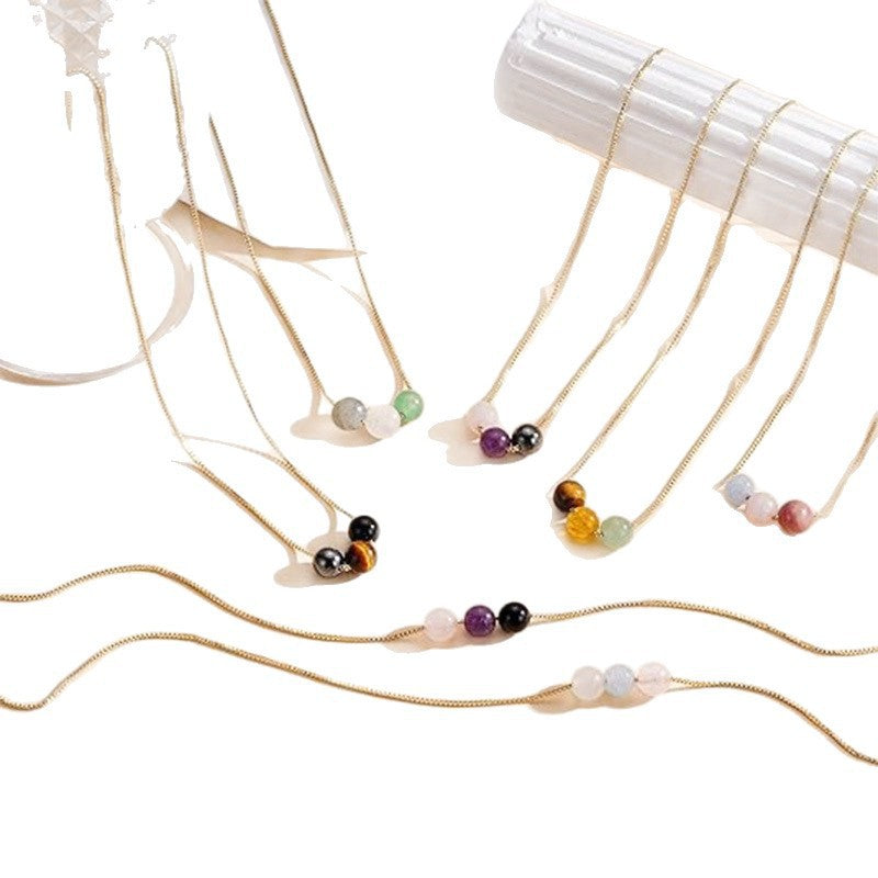 Casual Geometric Natural Stone Pendant Stainless Steel Box Chain Necklace for Women