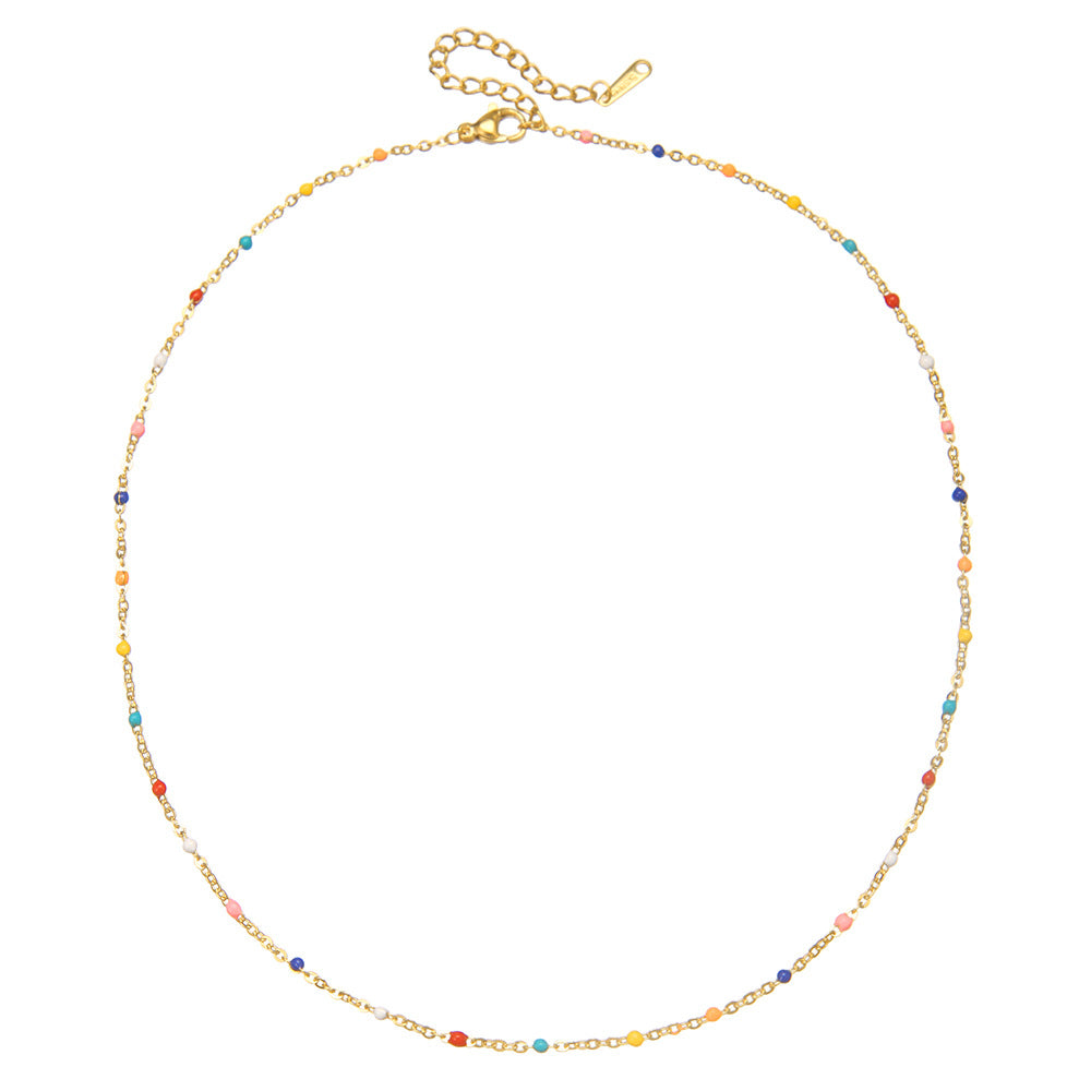 Bohemian Drip Oil Round Geometric Stainless Steel Ball Chain Necklace for Women