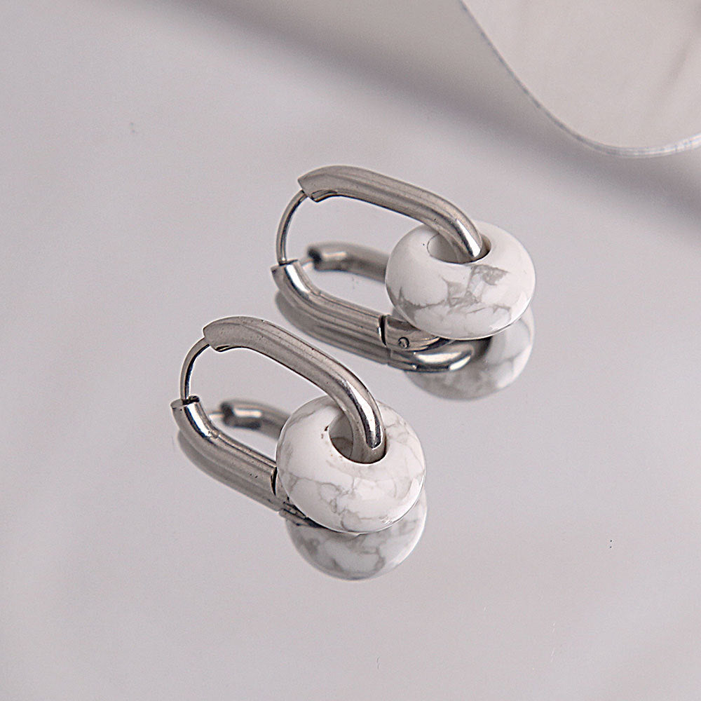 Pendientes de Acero Inoxidable con Forma de U, de Estilo Chino Antiguo Minimalista, con Detalles de Ágata y Jade, Acabado Pulido