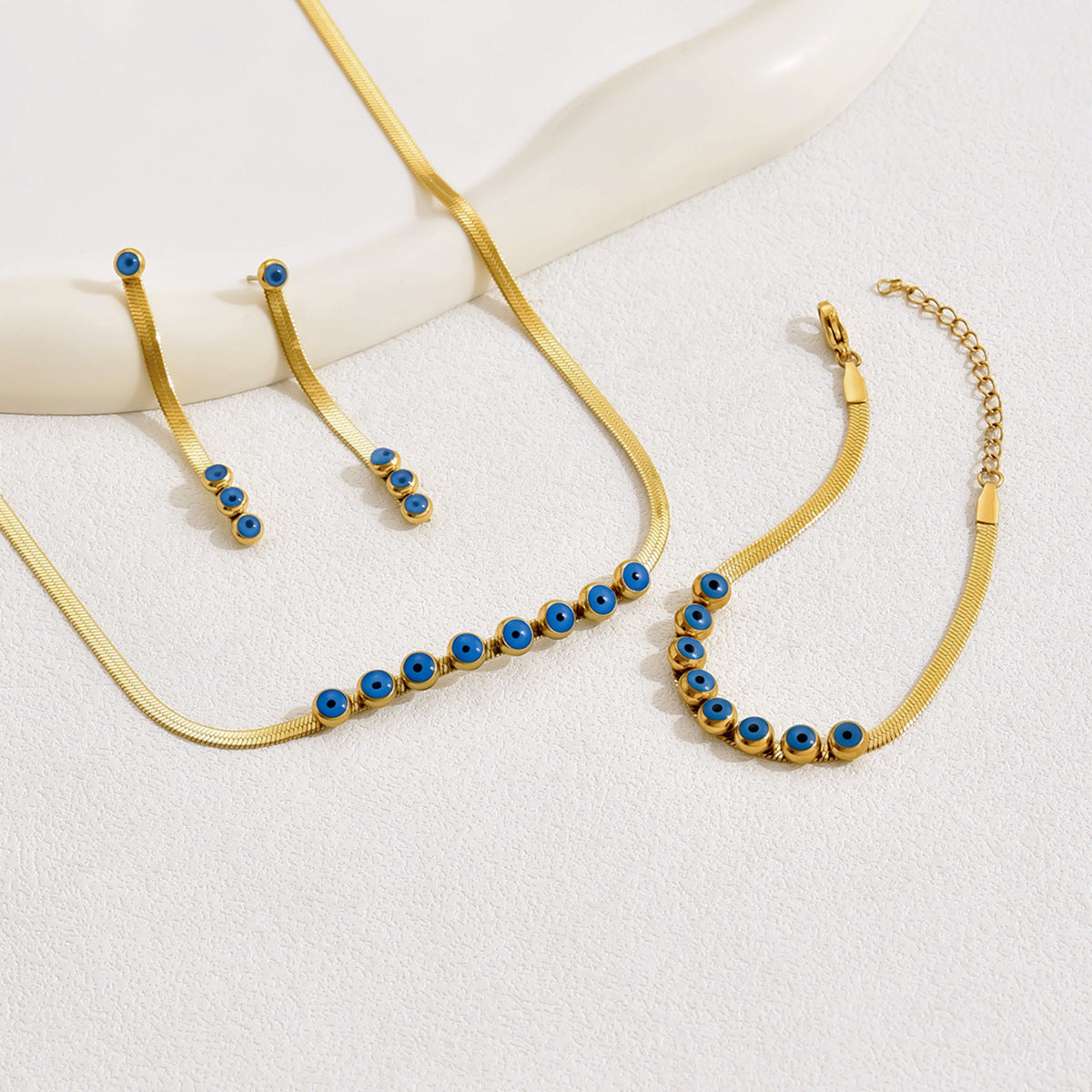 Conjunto de collar, aretes y pulsera con baño de cobre, estilo vintage y minimalista para mujer, con diseño de colgante geométrico redondo y ovalado