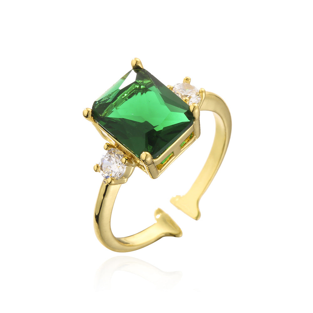 Minimalist Geometric Open Ring 18K Gold Plated Copper Micro Paved Zircon Women Fashion Jewelry