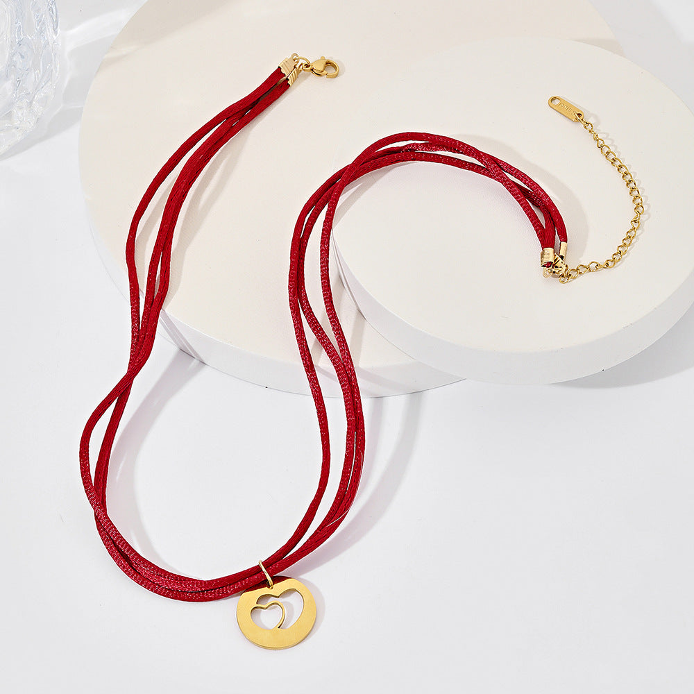 Heart Shaped Plated Alloy Pendant Titanium Steel Box Chain Necklace