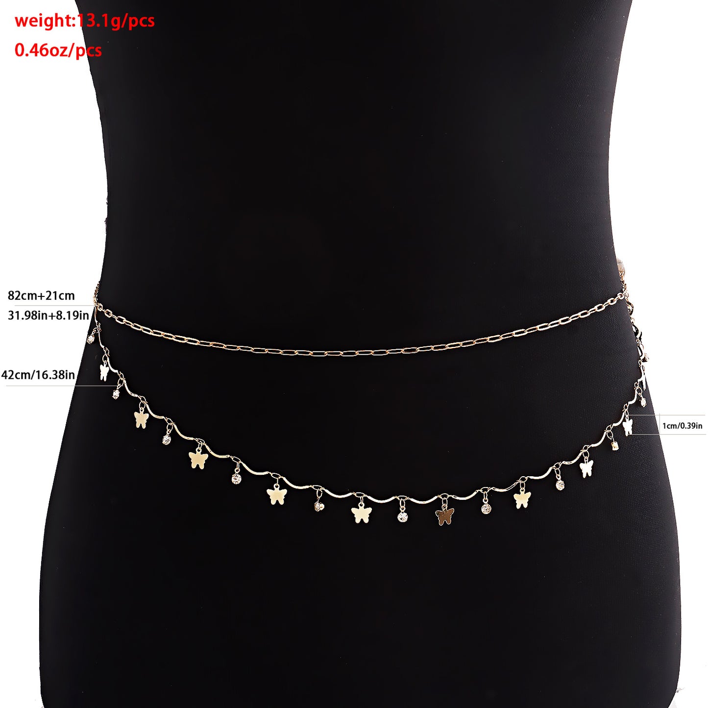 Punk Streetwear Butterfly Tassel Double Layer Metal Body Chain for Women