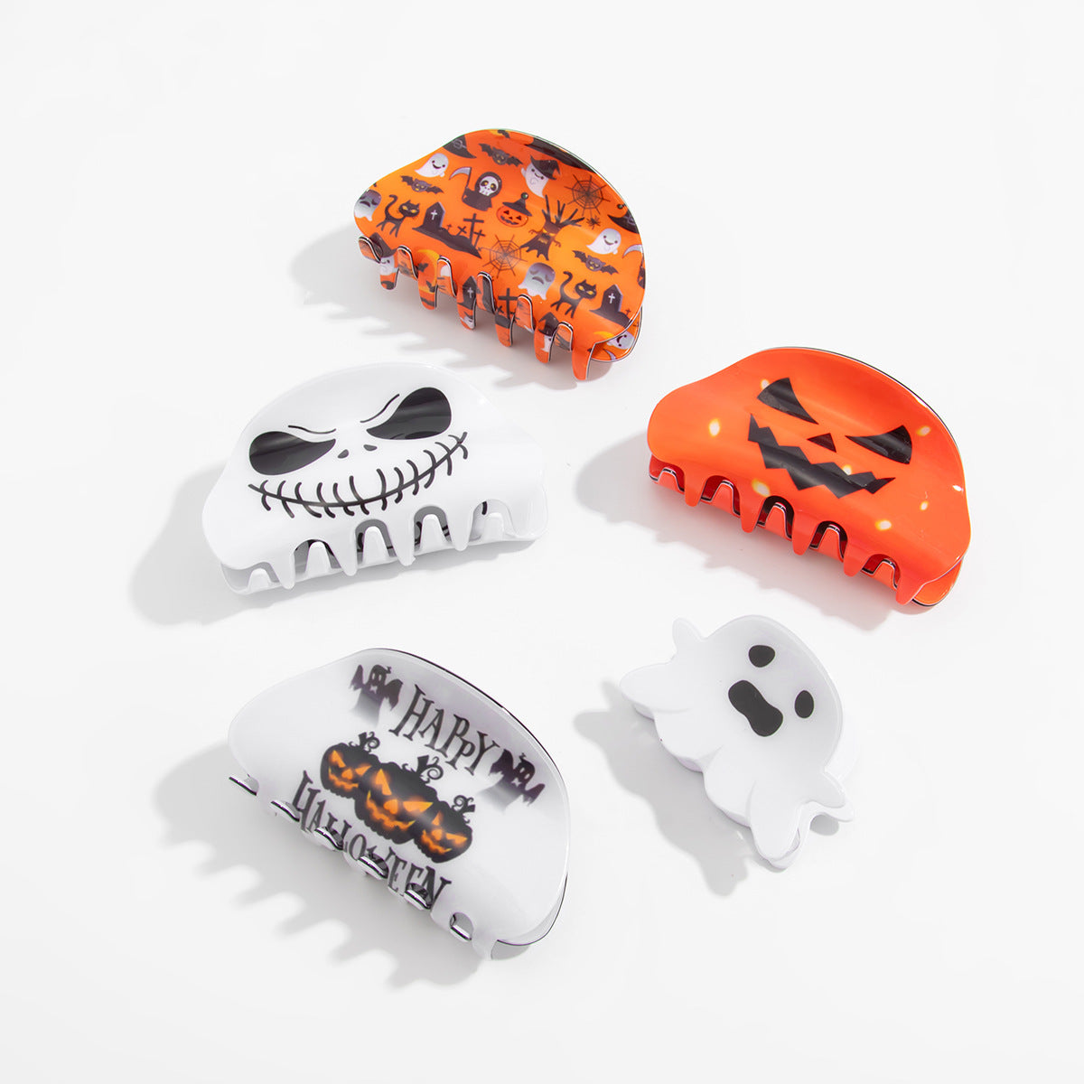 Artiglio per capelli in acrilico a tema zucca e fantasma di Halloween, con finitura galvanizzata, per donna