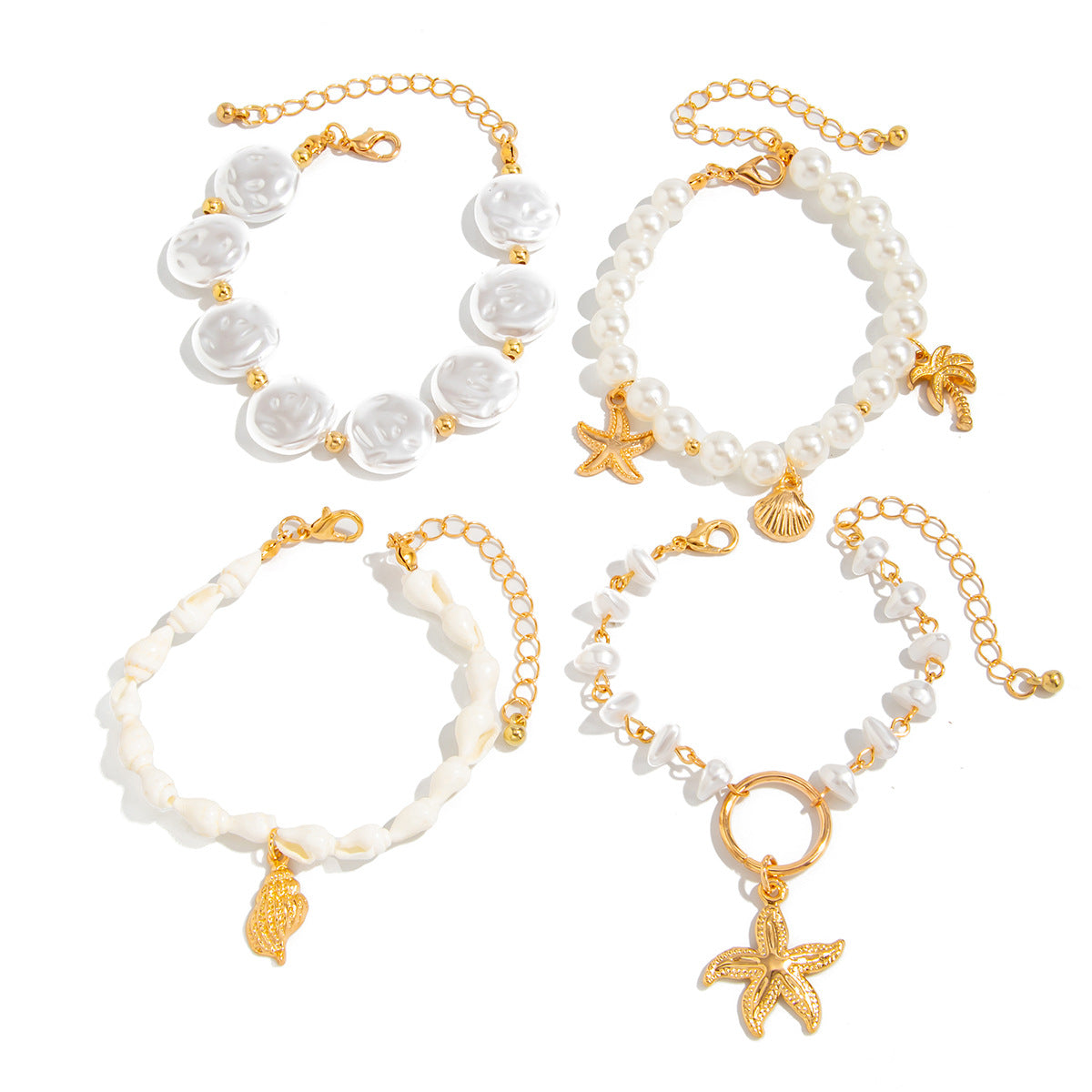 Pulsera Bohemia con Perlas Electrochapadas en Forma de Estrella con Concha y Colgante de Estrella para Mujer