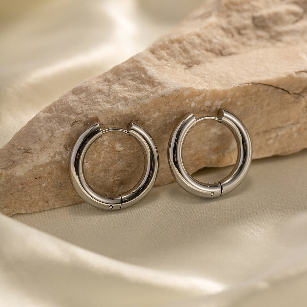 Minimalist Geometric Stainless Steel Hoop Earrings for Women with Plated Finish, Hypoallergenic and Fade-Resistant