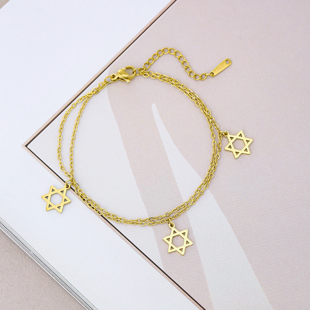 Fashionable Geometric Hexagram and Cross Titanium Steel Bracelet for Men and Women with Plated Finish