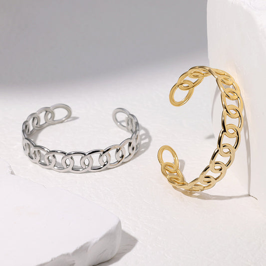 Bracciale a Polsino Minimalista Geometrico in Acciaio Inox con Finitura Placcata Regolabile per Donna