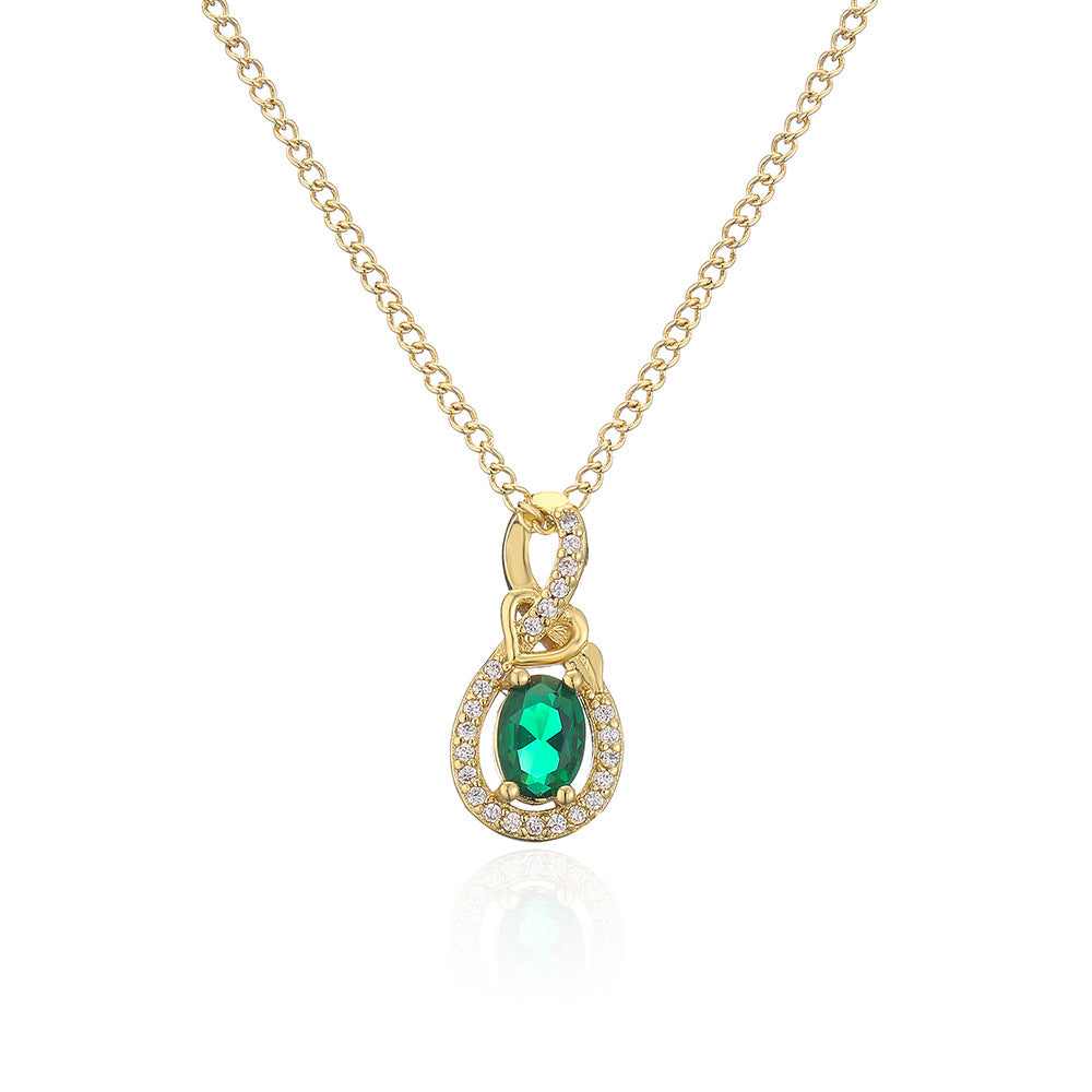Geometric Pendant Necklace for Women with Copper Base Plated in 18K Gold and Zircon Inlay, Minimalist and Unique Clavicle Chain