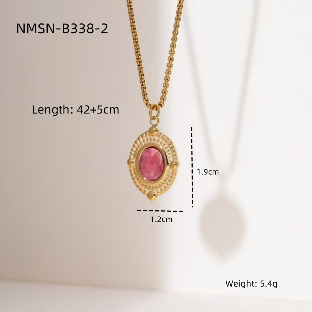 Fashionable Geometric Red Jasper Pendant Necklace for Women in Titanium Steel with 18K Gold Plating