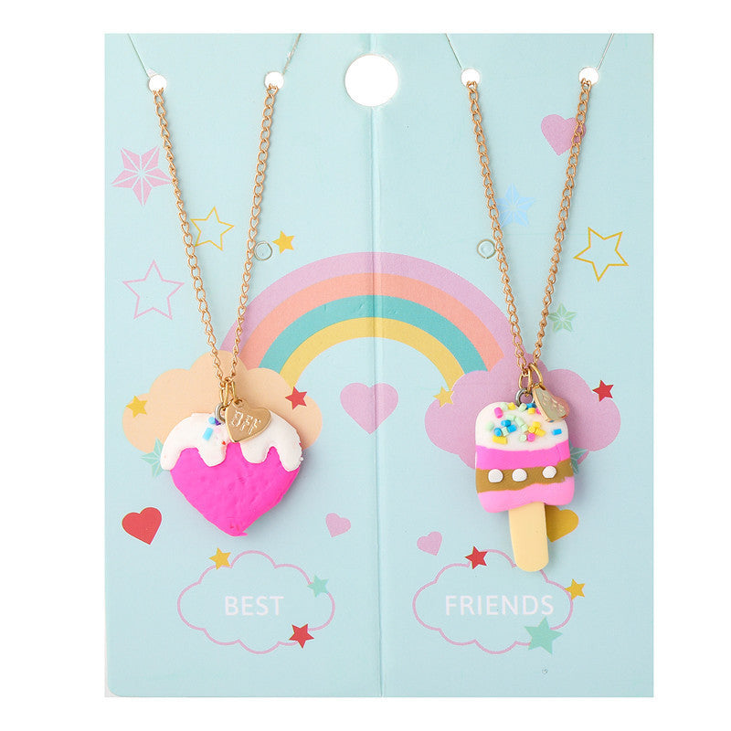 Collana con ciondolo a forma di gelato arcobaleno a cartoni animati per bambini, fatta a mano in argilla polimerica con catenina di perline