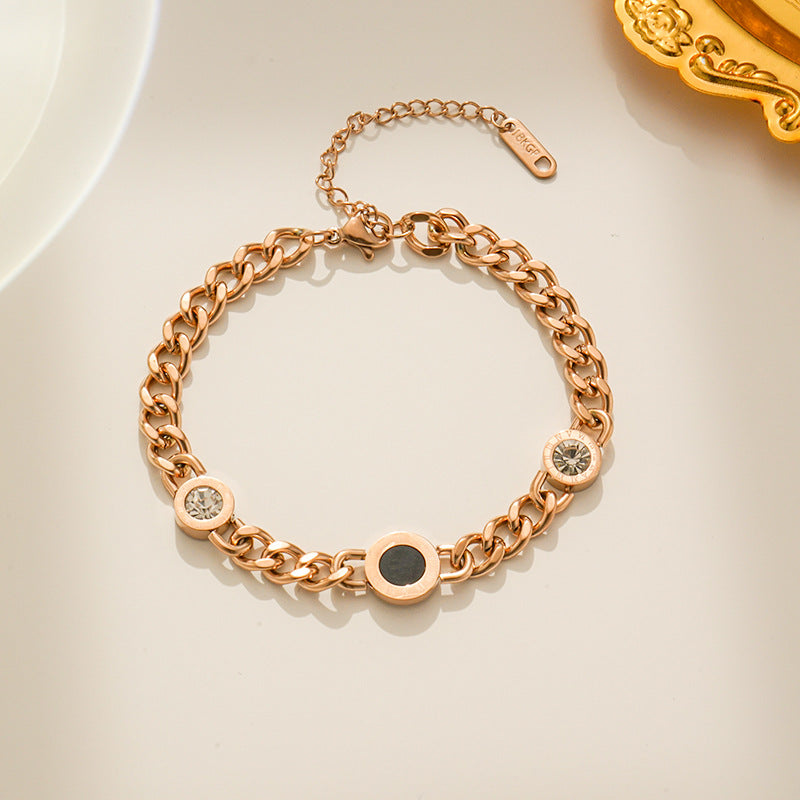 Minimalist Ins Style Personalized Letter Shape Titanium Steel Bracelet for Women with 18K Gold Plating